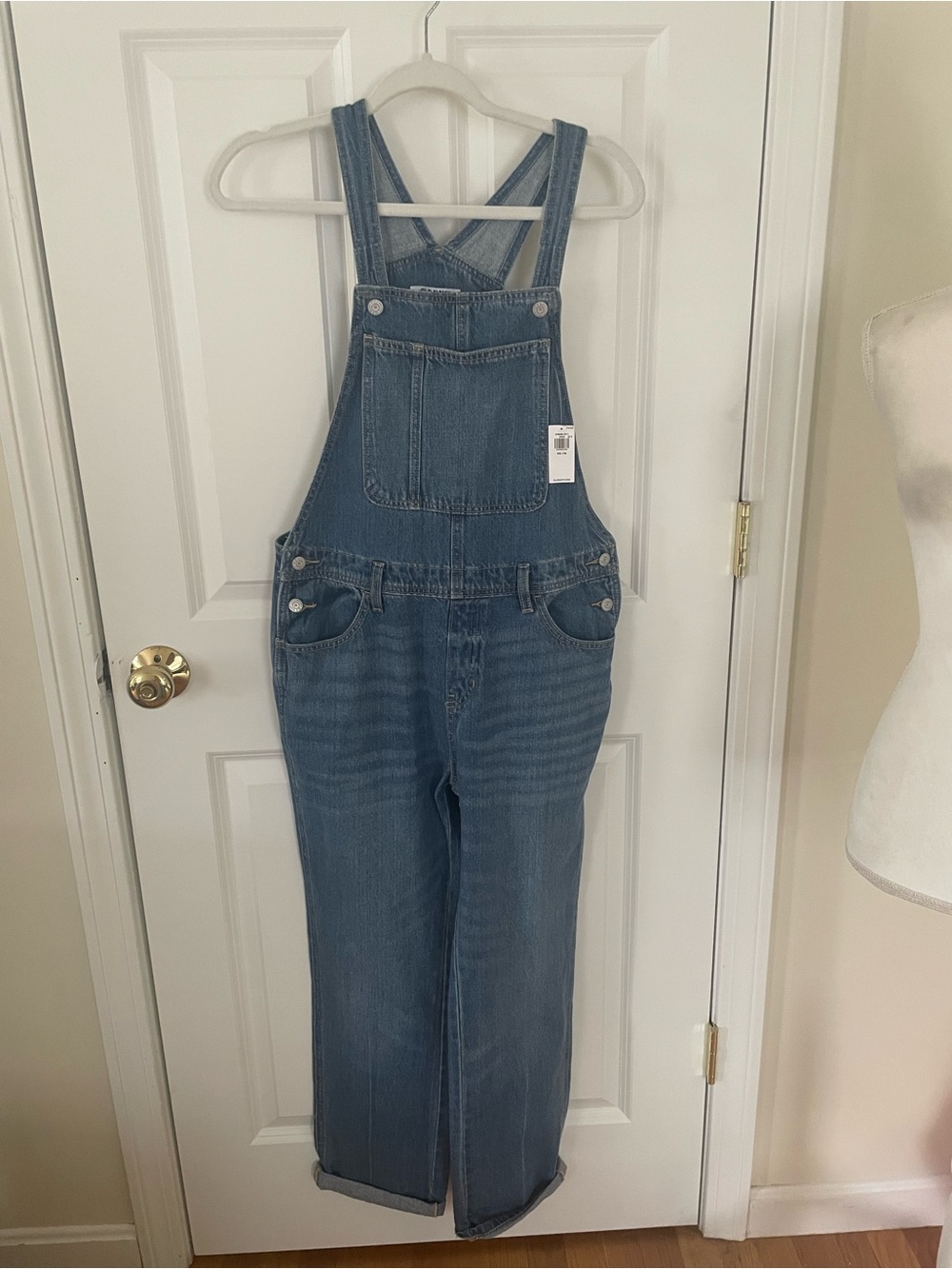 Old Navy Medium Blue Denim Women's Overalls with Cross-Back Straps